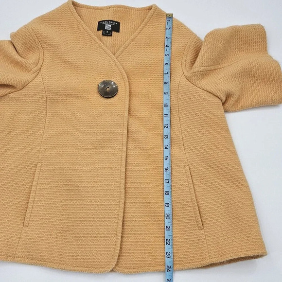 Ellen Tracy Mustard Yellow Angora & Wool Blend One Button Coat Sz 8 Pockets - Picture 7 of 7
